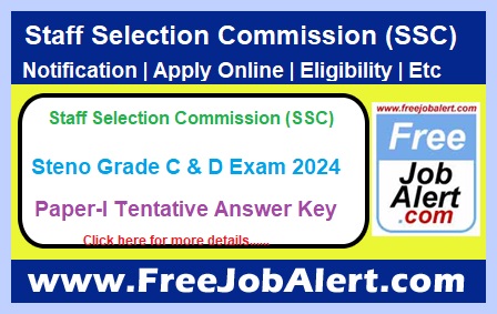 SSC Stenographer Grade C & D Answer Key 2024 – Paper-I Tentative Answer Key & Response sheet  Released